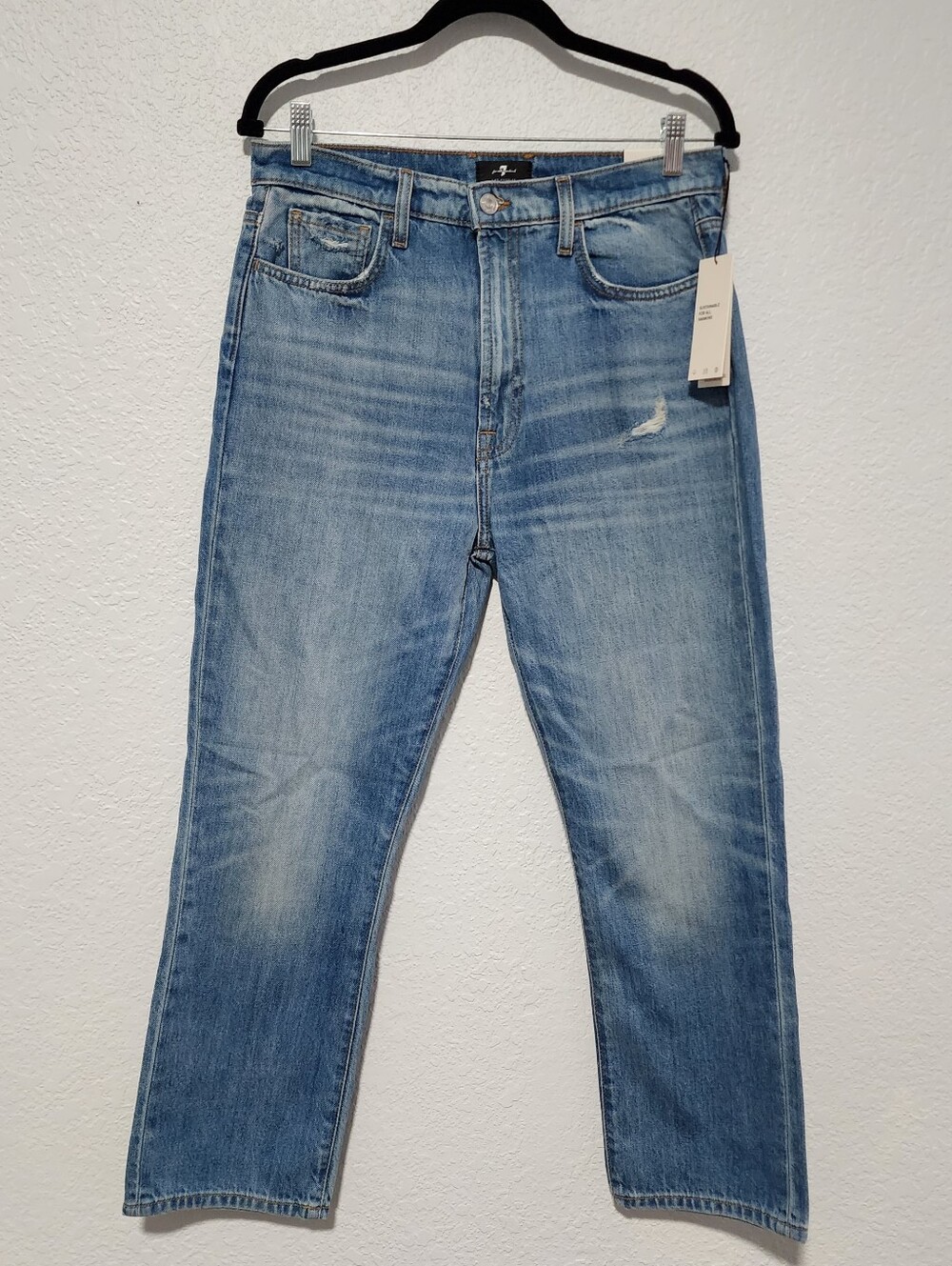 7 For All Mankind Women High Waist Easy Slim Cropped Jeans Medium Wash 30 NWT